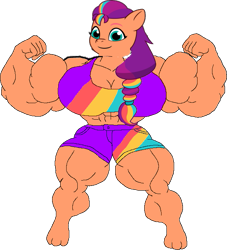 Size: 593x652 | Tagged: safe, artist:miguelsilva12, edit, imported from derpibooru, sunny starscout, anthro, earth pony, bad edit, female, fetish, g5, mane stripe sunny, muscle fetish, muscles, muscular female, simple background, transparent background