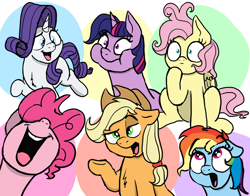 Size: 3992x3136 | Tagged: safe, artist:doodledonutart, imported from derpibooru, applejack, fluttershy, pinkie pie, rainbow dash, rarity, twilight sparkle, earth pony, pegasus, pony, unicorn, colored background, doodle, eyebrows, eyebrows visible through hair, female, floppy ears, high res, hoof on chin, lidded eyes, looking up, mane six, mare, messy mane, nose in the air, open mouth, open smile, pinpoint eyes, puffy cheeks, raised eyebrow, raised hoof, sitting, sketch, sketch dump, smiling, unicorn twilight, volumetric mouth, wide eyes