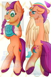 Size: 1000x1493 | Tagged: safe, artist:exobass, imported from derpibooru, sunny starscout, alicorn, earth pony, pony, bag, body pillow, body pillow design, crystal, earth pony crystal, g5, mane stripe sunny, obtrusive watermark, pegasus crystal, race swap, solo, sunnycorn, unicorn crystal, unity crystals, watermark