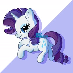 Size: 2700x2700 | Tagged: safe, artist:edgyanimator, derpibooru exclusive, imported from derpibooru, part of a set, rarity, pony, unicorn, bedroom eyes, big eyelashes, blue eyes, blue eyeshadow, cel shading, chibi, closed mouth, colored, colored lineart, curly hair, curly mane, curly tail, cute pony, digital art, drop shadow, eyelashes, eyeshadow, female, firealpaca, full body, horn, looking sideways, looking to the right, makeup, mare, profile, purple background, purple hair, purple mane, purple tail, quadrupedal, raised hooves, shading, signature, simple background, simple shading, smiling, smug, smugity, solo, tail, white coat, white fur