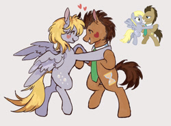 Size: 2048x1506 | Tagged: safe, artist:mapleeheart, imported from derpibooru, derpy hooves, doctor whooves, time turner, earth pony, pegasus, pony, bipedal, doctorderpy, duo, female, heart, male, scene interpretation, shipping, simple background, stallion, straight, white background