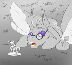 Size: 1400x1265 | Tagged: safe, artist:sunny way, imported from derpibooru, changeling, insect, pony, bits, cute, digital art, hammer, money, open mouth, patreon, patreon reward, plastic, quadrupedal, warhammer (game), warhammer 40k, warpony, weapon, wings