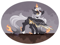 Size: 2323x1750 | Tagged: safe, artist:ezzerie, imported from derpibooru, oc, oc only, oc:smolder, pegasus, female, fire, horns, jewelry, mare, simple background, solo, transparent background