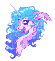 Size: 1280x1422 | Tagged: safe, artist:webkinzworldz, imported from derpibooru, izzy moonbow, dragon, ear piercing, earring, fangs, g5, heart, heart eyes, horn, jewelry, piercing, scales, simple background, solo, species swap, unicorn horn, white background, wingding eyes