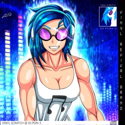 Size: 2048x2048 | Tagged: safe, artist:zecruschan17, imported from derpibooru, dj pon-3, vinyl scratch, human, breasts, busty vinyl scratch, cleavage, female, humanized, muscles, muscular female, solo