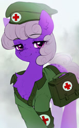 Size: 1280x2079 | Tagged: safe, artist:astralblues, imported from derpibooru, oc, oc:natrix capefiv, earth pony, pony, beret, clothes, female, hat, mare, military uniform, solo, uniform