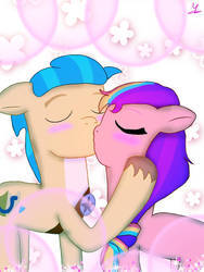 Size: 188x250 | Tagged: safe, artist:madelmena, imported from derpibooru, hitch trailblazer, sunny starscout, blushing, braid, duo, duo male and female, female, g5, kissing, male, mare, multicolored hair, rainbow hair, sheriff's badge, stallion