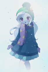 Size: 841x1275 | Tagged: safe, artist:weiliy, imported from derpibooru, trixie, human, equestria girls, :o, blushing, breath, clothes, hat, open mouth, scarf, skirt, solo