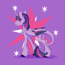 Size: 2000x2000 | Tagged: safe, artist:重度福瑞控患者, imported from derpibooru, twilight sparkle, alicorn, pony, cutie mark background, female, leonine tail, mare, purple background, simple background, solo, tail, twilight sparkle (alicorn)