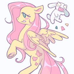 Size: 800x800 | Tagged: safe, artist:1hoorn, imported from derpibooru, angel bunny, fluttershy, pegasus, pony, rabbit, animal, duo, simple background