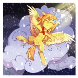 Size: 1500x1500 | Tagged: safe, artist:ling_ovo0127, imported from derpibooru, oc, oc only, pegasus, pony, cloud, lying down, on back, pegasus oc, watermark