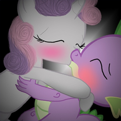 Size: 450x449 | Tagged: safe, artist:dr-siren, imported from derpibooru, spike, sweetie belle, dragon, pony, unicorn, baby dragon, blushing, female, filly, first kiss, male, shipping, spikebelle, straight, sweet dreams fuel