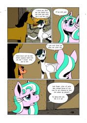 Size: 905x1280 | Tagged: safe, artist:darkhestur, imported from derpibooru, oc, oc:dark, oc:dustlight, oc:knight, earth pony, flutter pony, pegasus, pony, comic, interior, panels, speech bubble, tumblr comic