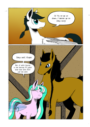 Size: 905x1280 | Tagged: safe, artist:darkhestur, imported from derpibooru, oc, oc:dark, oc:dustlight, oc:knight, earth pony, flutter pony, pegasus, pony, comic, indoors, interior, panels, speech bubble, tumblr comic