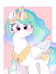 Size: 1537x2048 | Tagged: safe, artist:leo19969525, imported from derpibooru, princess celestia, alicorn, pony, blushing, cute, cutelestia, eye clipping through hair, female, mare, solo