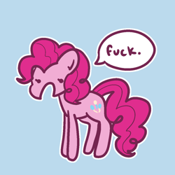 Size: 1000x1000 | Tagged: safe, artist:nawnii, imported from derpibooru, pinkie pie, earth pony, pony, female, light blue background, mare, simple background, solo, speech bubble, swearing, vulgar