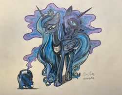 Size: 2048x1594 | Tagged: safe, artist:olivebearart, imported from derpibooru, nightmare moon, princess luna, alicorn, pony, female, helmet, mare, solo, traditional art