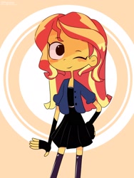 Size: 1536x2048 | Tagged: safe, artist:strwbr1in_, imported from derpibooru, sunset shimmer, human, equestria girls, female, one eye closed, solo, wink
