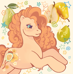 Size: 747x754 | Tagged: safe, artist:1hoorn, imported from derpibooru, pear butter, earth pony, pony, food, g1, g2, g4, g4 to g1, g4 to g2, generation leap, pear, solo