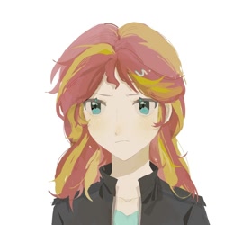 Size: 1080x1080 | Tagged: safe, artist:一个, imported from derpibooru, sunset shimmer, human, bust, humanized, portrait, simple background, solo, white background