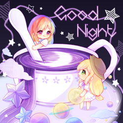 Size: 1000x1000 | Tagged: safe, artist:尹烟, imported from derpibooru, applejack, rainbow dash, human, chibi, humanized, text