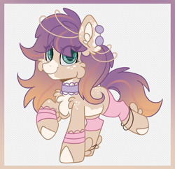 Size: 1301x1260 | Tagged: safe, artist:deraniel, imported from derpibooru, oc, oc only, oc:warm breeze, earth pony, pony, accessory, chest fluff, choker, clothes, cute, female, fluffy, looking at you, mare, ocbetes, pale belly, smiling, smiling at you, solo, standing on two hooves