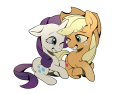 Size: 2160x1620 | Tagged: safe, artist:yanming98294, imported from derpibooru, applejack, rarity, earth pony, pony, unicorn, female, grin, lesbian, mare, one eye closed, rarijack, shipping, simple background, smiling, white background