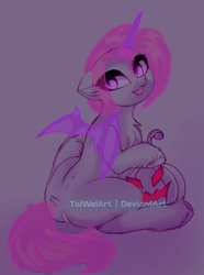 Size: 1710x2301 | Tagged: safe, artist:taiweiart, imported from derpibooru, oc, oc only, alicorn, bat pony, bat pony alicorn, pony, bat wings, butt, chest fluff, commission, female, halloween, holiday, horn, jack-o-lantern, looking back, mare, plot, pumpkin, solo, wings, your character here