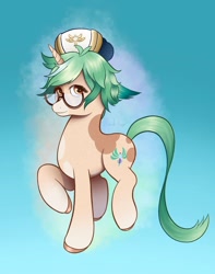 Size: 1500x1900 | Tagged: safe, artist:bubbleyfishey, imported from derpibooru, pony, unicorn, genshin impact, glasses, ponified, sucrose (genshin impact)