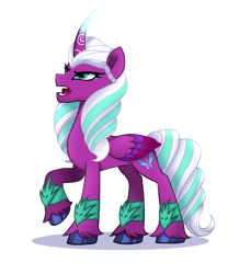 Size: 1500x1800 | Tagged: safe, artist:diniarvegafinahar, imported from derpibooru, opaline arcana, alicorn, pony, spoiler:g5, colored wings, concave belly, curved horn, female, folded wings, frown, g4, g5, g5 to g4, generation leap, horn, looking up, mare, movie accurate, multicolored wings, open mouth, raised hoof, simple background, solo, teeth, transparent background, unshorn fetlocks, wings