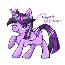 Size: 1668x1668 | Tagged: safe, artist:roya, imported from derpibooru, twilight sparkle, alicorn, pony, female, mare, one eye closed, raised hoof, simple background, solo, twilight sparkle (alicorn), white background, wink