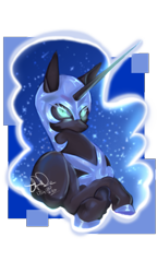 Size: 1157x2007 | Tagged: safe, artist:radomartxx01, imported from derpibooru, nightmare moon, pony, bust, commission, crossed hooves, ethereal mane, female, galaxy mane, mare, portrait, signature, simple background, solo
