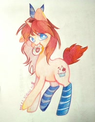 Size: 2000x2560 | Tagged: safe, artist:tcniu, imported from derpibooru, oc, oc only, pony, unicorn, clothes, donut, female, food, mare, socks, solo, striped socks