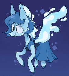 Size: 1861x2048 | Tagged: safe, artist:volchok, imported from derpibooru, pegasus, pony, clothes, dress, ears, ears up, flying, lapis lazuli (steven universe), ponified, smiling, solo, steven universe