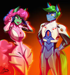 Size: 1189x1280 | Tagged: safe, artist:belise, imported from derpibooru, oc, oc only, oc:software patch, oc:windcatcher, anthro, anthro oc, clothes, commission, costume, glasses, gradient background, halloween, halloween costume, neon genesis evangelion, plugsuit, simple background