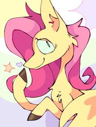 Size: 1485x1959 | Tagged: safe, artist:volchok, imported from derpibooru, fluttershy, pegasus, pony, ears, ears up, female, hair, mane, mare, smiling, solo