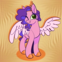 Size: 2530x2535 | Tagged: safe, artist:woollily, imported from derpibooru, pipp petals, pegasus, pony, female, g5, mare, one eye closed, solo