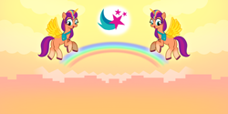 Size: 1024x512 | Tagged: safe, artist:thread8, imported from derpibooru, sunny starscout, alicorn, pony, g5, race swap, rainbow, rolling sky, sunnycorn