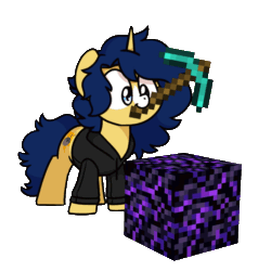 Size: 1000x1000 | Tagged: safe, artist:sugar morning, imported from derpibooru, oc, oc only, oc:flash reboot, pony, unicorn, animated, clothes, commission, crying obsidian, diamond pickaxe, facial markings, female, hoodie, horn, mare, minecraft, pickaxe, simple background, solo, sugar morning's miners, transparent background, unicorn oc, ych result