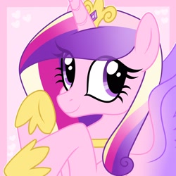 Size: 2048x2048 | Tagged: safe, artist:moonydropps, imported from derpibooru, princess cadance, alicorn, pony, crown, female, g4, jewelry, mare, purple eyes, regalia, smiling, solo, spread wings, wings