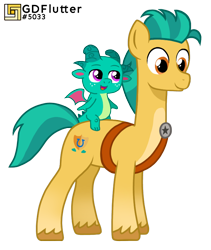 Size: 712x844 | Tagged: safe, artist:thread8, imported from derpibooru, hitch trailblazer, dragon, earth pony, pony, g5, male, simple background, sparky sparkeroni, stallion, transparent background, watermark