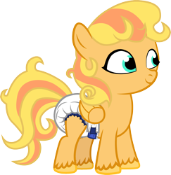 Size: 1362x1403 | Tagged: safe, alternate version, artist:thunderdasher07, imported from derpibooru, oc, oc:amber sunlight, pegasus, pony, blank flank, colored wings, diaper, diaper fetish, female, fetish, filly, foal, g5, non-baby in diaper, pegasus oc, poofy diaper, simple background, solo, standing, transparent background, two toned mane, two toned wings, unshorn fetlocks, vector, wings