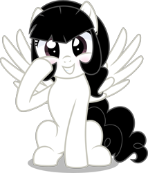 Size: 5000x5842 | Tagged: safe, artist:n0kkun, imported from derpibooru, oc, oc:marie, pegasus, pony, commission, concave belly, cute, female, looking at you, simple background, smiling, smiling at you, solo, transparent background, white coat, wings