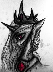 Size: 540x730 | Tagged: safe, artist:luted, imported from derpibooru, princess celestia, alicorn, pony, bust, charcoal (medium), crown, jewelry, neo noir, partial color, regalia, solo, traditional art, watercolor painting