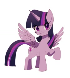 Size: 1203x1341 | Tagged: safe, artist:plusplus_pony, imported from derpibooru, twilight sparkle, alicorn, pony, female, mare, raised hoof, simple background, solo, spread wings, twilight sparkle (alicorn), white background, wings