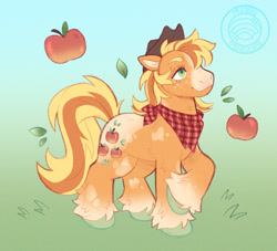 Size: 1070x970 | Tagged: safe, artist:plushparades, imported from derpibooru, part of a set, applejack, earth pony, pony, colored hooves, freckles, g4, green eyes, neckerchief, redesign, solo, tail, two toned mane, two toned tail