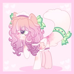 Size: 2048x2048 | Tagged: safe, artist:moonydropps, imported from derpibooru, oc, oc only, pegasus, pony, bow, ears, ears up, female, green eyes, hair bow, hat, mare, pigtails, smiling, solo, wings