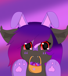 Size: 3000x3360 | Tagged: safe, artist:ella_starshade, imported from derpibooru, oc, oc:ella starshade, pony, basket, bunny ears, easter, easter egg, facemarks, fangs, female, holiday, paws, solo
