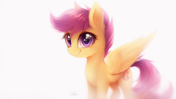 Size: 1024x576 | Tagged: safe, imported from derpibooru, pegasus, pony, ai content, ai generated, cute, female, filly, foal, simple background, solo, white background