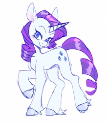Size: 2300x2600 | Tagged: safe, artist:exxi00, imported from derpibooru, rarity, pony, unicorn, blushing, female, looking at you, mare, raised hoof, simple background, smiling, solo, white background